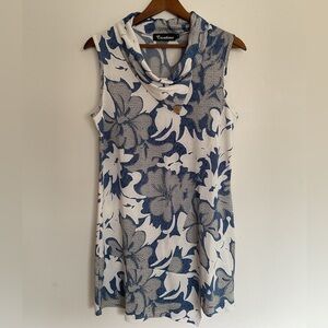 Asymmetrical Blue and White Sleeveless Tunic Dress
